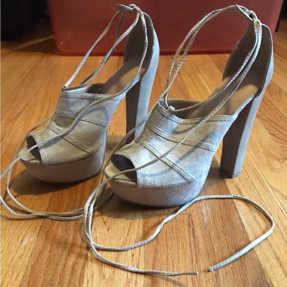 Tan lace up high heels